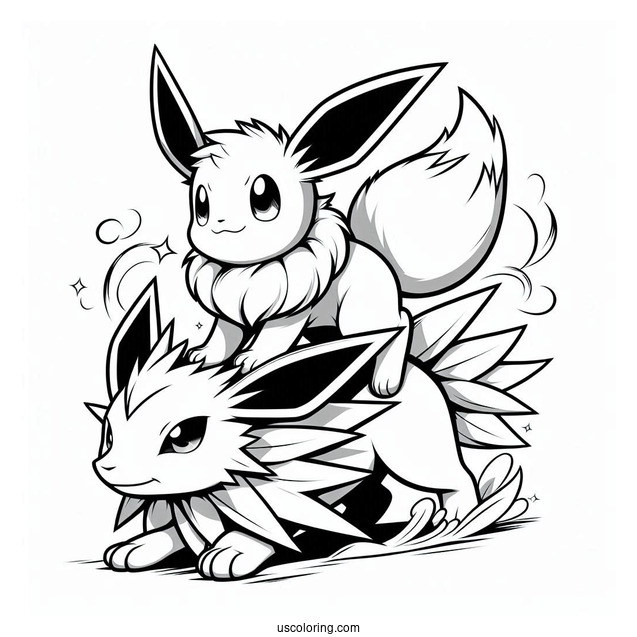 Eevee Riding On Jolteon Coloring Page