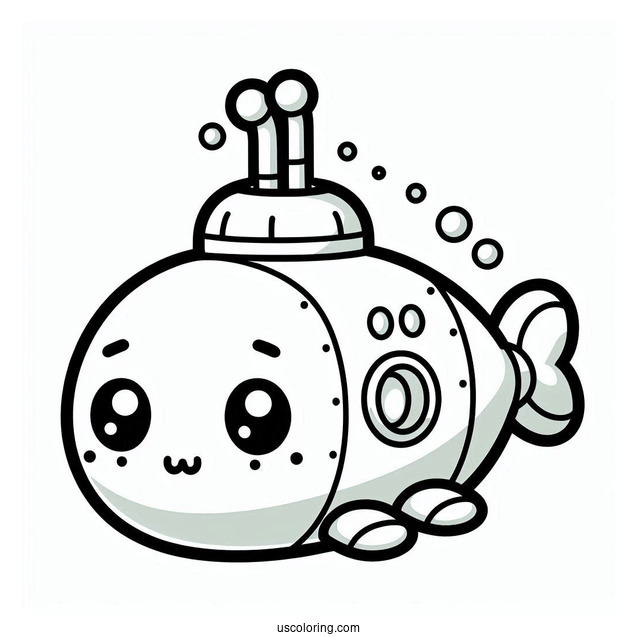 Cute Chibi Submarine Coloring Page For Preschoolers