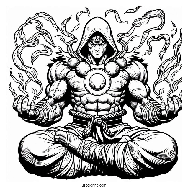 Street Fighter Coloring Page Of Dhalsim Summoning Powers