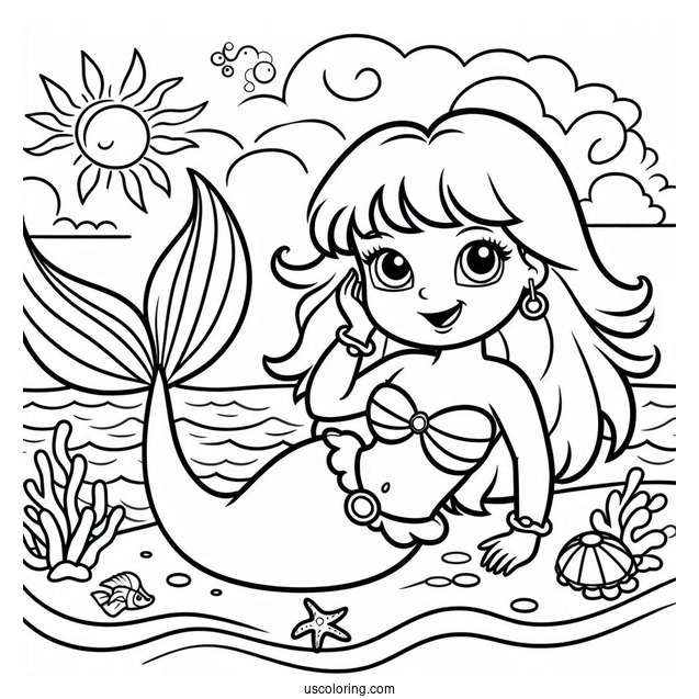Princess Mermaid Dora Coloring Sheet