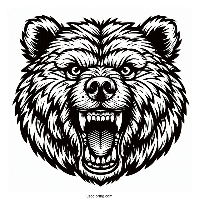Roaring Bear Coloring Page With Sharp Teeth Mandala