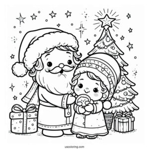Cute Santa With Baby Jesus And Christmas Tree