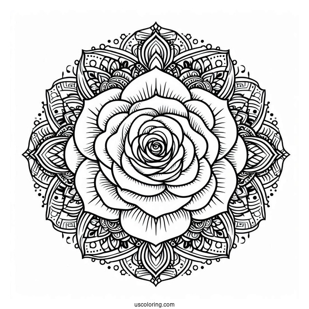 Rose Mandala Coloring Page For Adults
