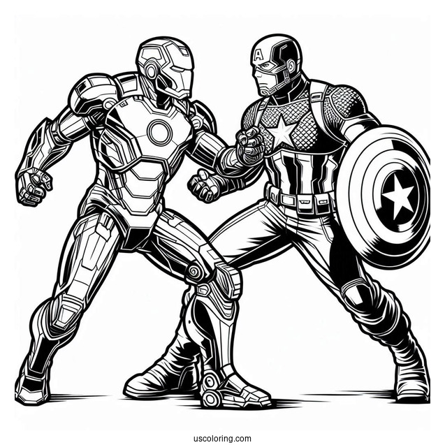 Iron Man Vs Captain America Coloring Sheet