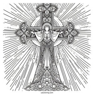 Glorious Cross Coloring Page With Rays Of Light For Kids