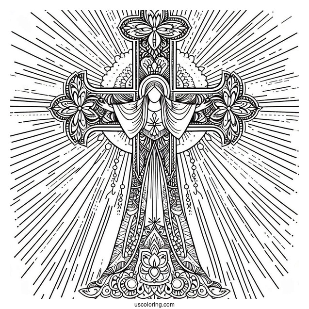 Glorious Cross Coloring Page With Rays Of Light For Kids