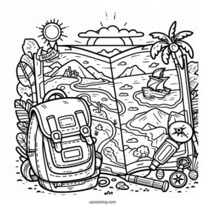 Simple Coloring Page Doras Map And Backpack