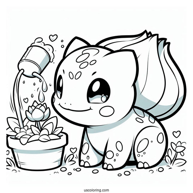 Bulbasaur Coloring Page Watering Flowers