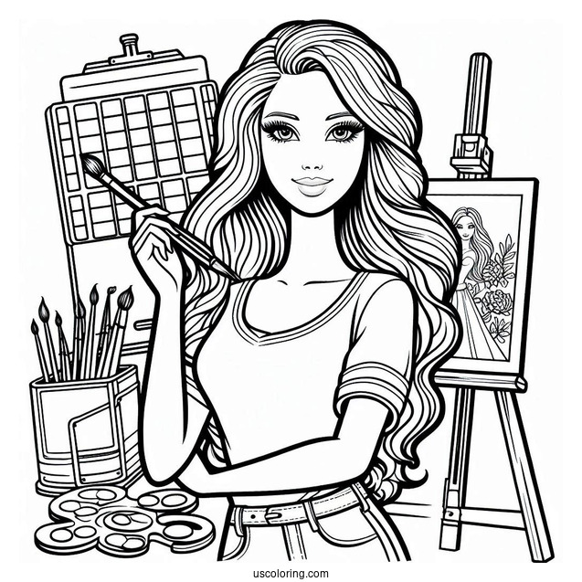 Artist Barbie Coloring Page
