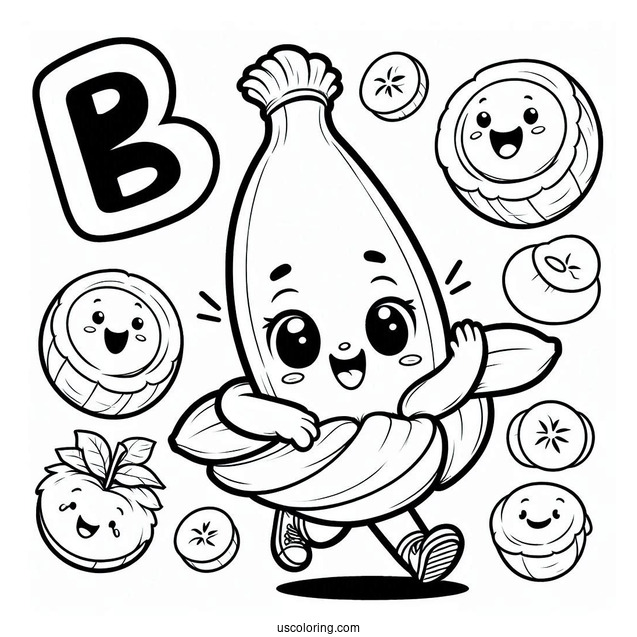 Cartoon B Is For Banana Coloring Page For Kids