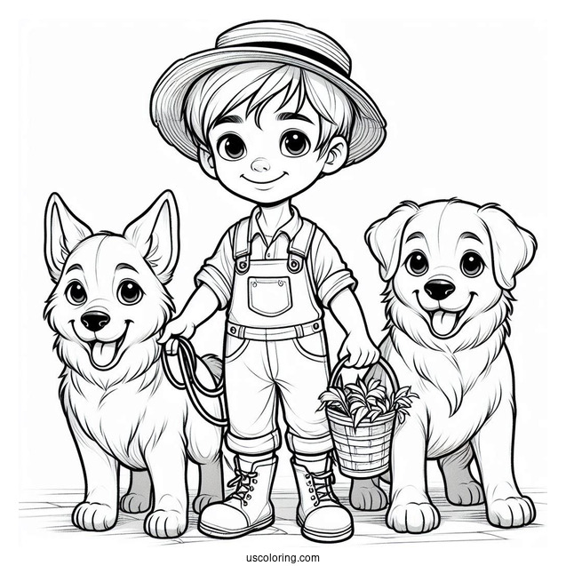 Farmer Boy With His Two Dogs