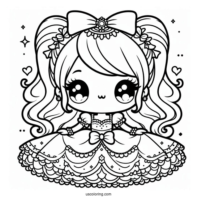 Kawaii Little Princess Coloring Page For Preschoolers