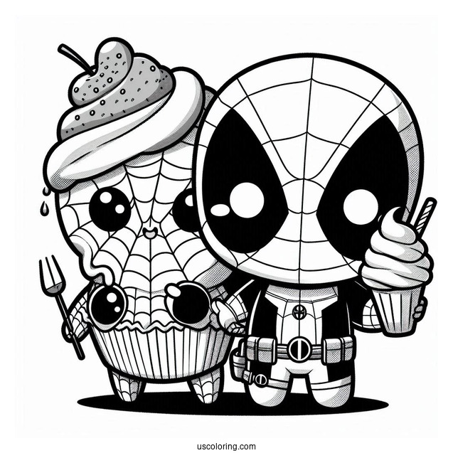 Kawaii Spider Man And Deadpool To Color