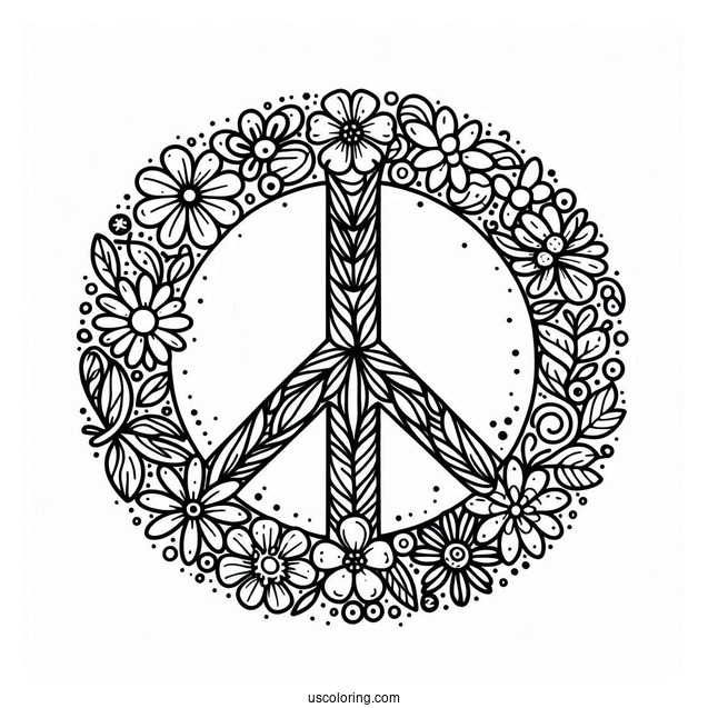 Peace Coloring Page Symbol Made Up Of Different Flowers