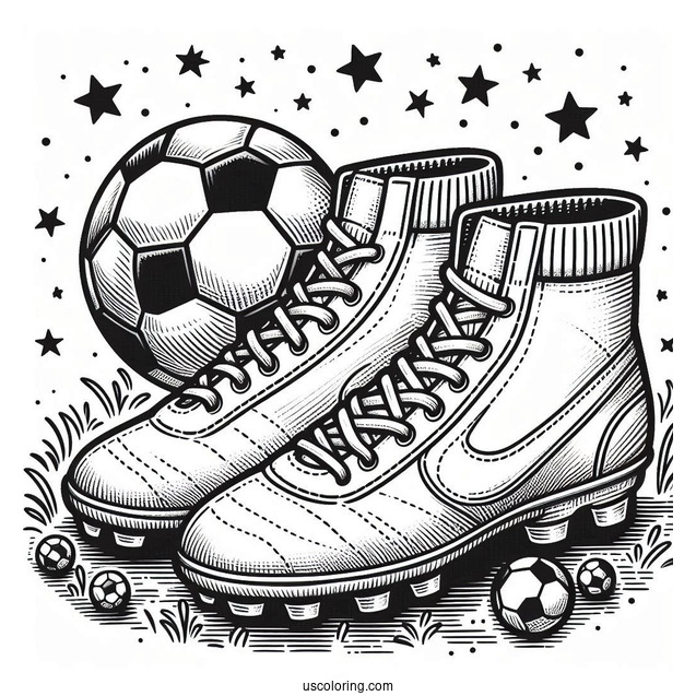 Soccer Boot And Ball To Color