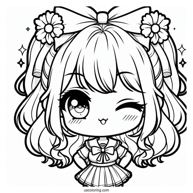 Winking Chibi Girl Coloring Page