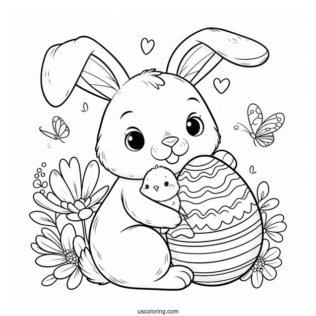 Easter Bunny Coloring Page Holding Easter Egg With Chick Inside