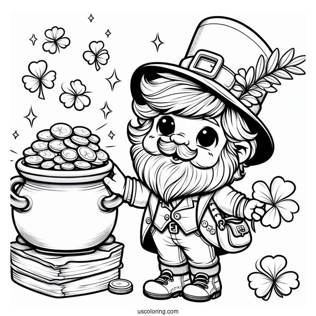 St. Patrick's Day Coloring Page Leprechaun With A Pot Of Gold