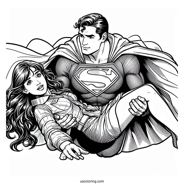 Superman Rescuing Lois Lane Coloring Picture