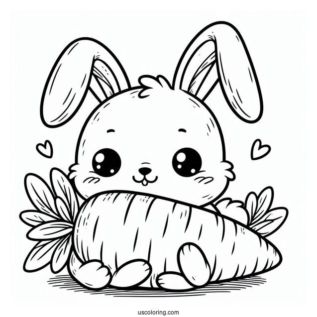 Smiling Easter Bunny Coloring Page Hugging Huge Carrot