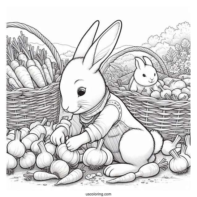 Peter Rabbit Coloring Page Harvesting Garlics With Benjamin Bunny