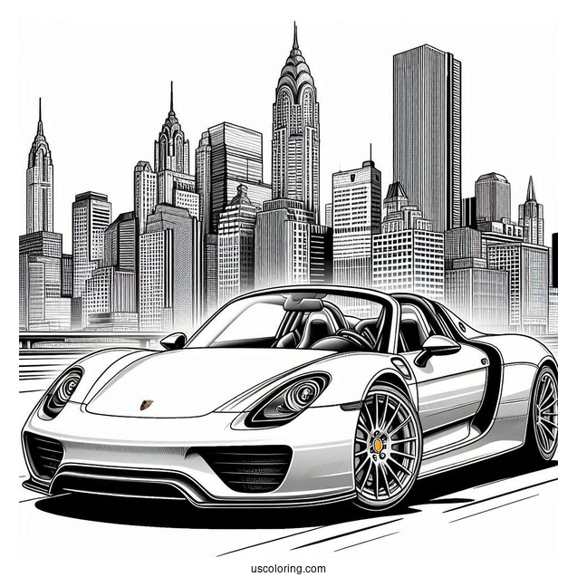 Detailed Porsche Coloring Page 918 Spyder Wide