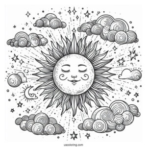 Detailed Sun In The Sky With Clouds