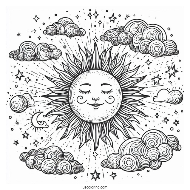 Detailed Sun In The Sky With Clouds