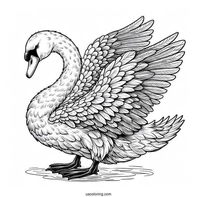 Large Regal Swan Coloring Page With Detailed Feathers