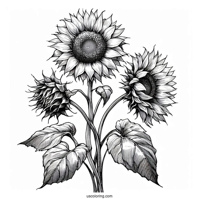 Three Wilting Sunflowers
