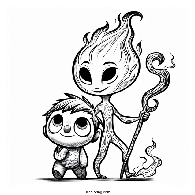 Pixar Coloring Page of Ember Lumen And Wade Ripple From Elemental