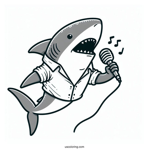 Shark Colornig Page In Shirt Singing On Microphone