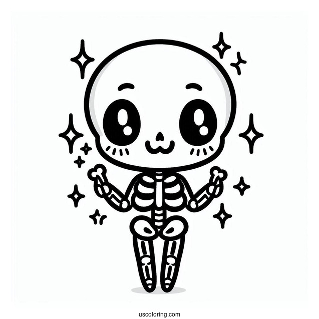 Chibi Skeleton Coloring Page For Preschoolers