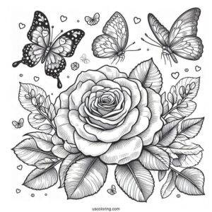 Beautiful Roses With Butterflies To Color