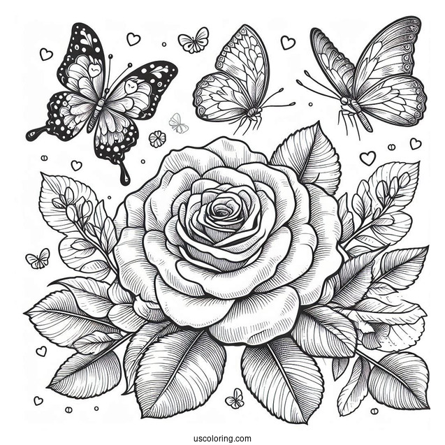 Beautiful Roses With Butterflies To Color