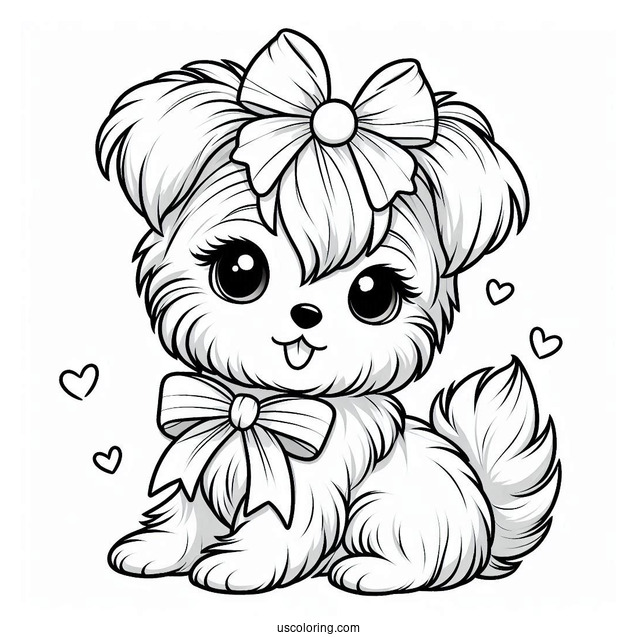 Kawaii Yorkshire Terrier With Ribbon To Color