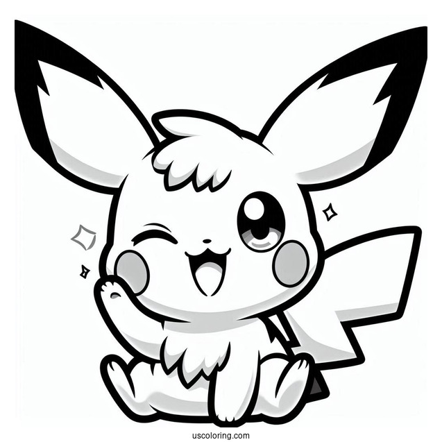 Winking Pichu Coloring Page For Kids
