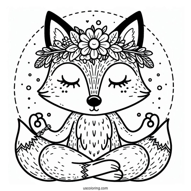 Meditating Fox With A Flower Crown