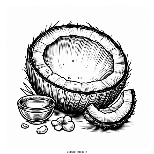 Halved Coconut Coloring Page With Coconut Juice Inside