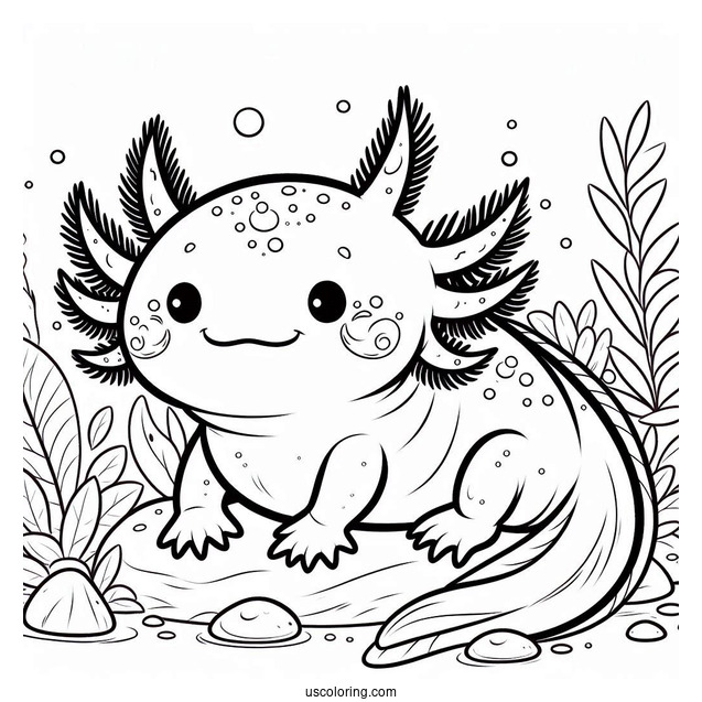 Chubby Axolotl Coloring Page Sitting