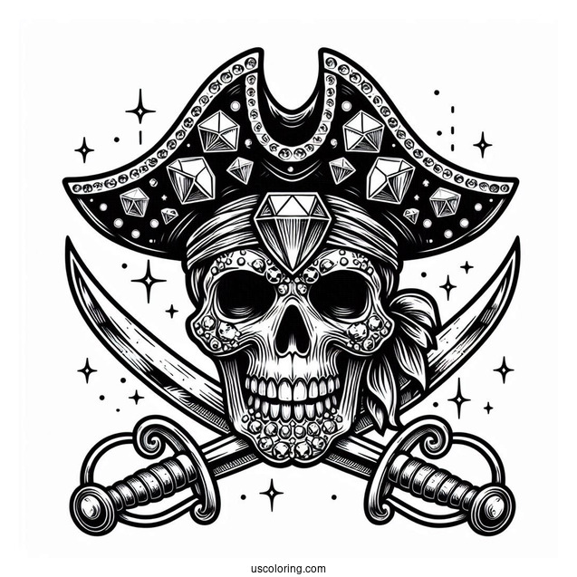 Bejeweled Pirate Coloring Page Skull With Swords For Kids