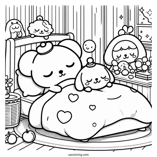 Detailed Pompompurin And Friends Sleeping In Bedroom