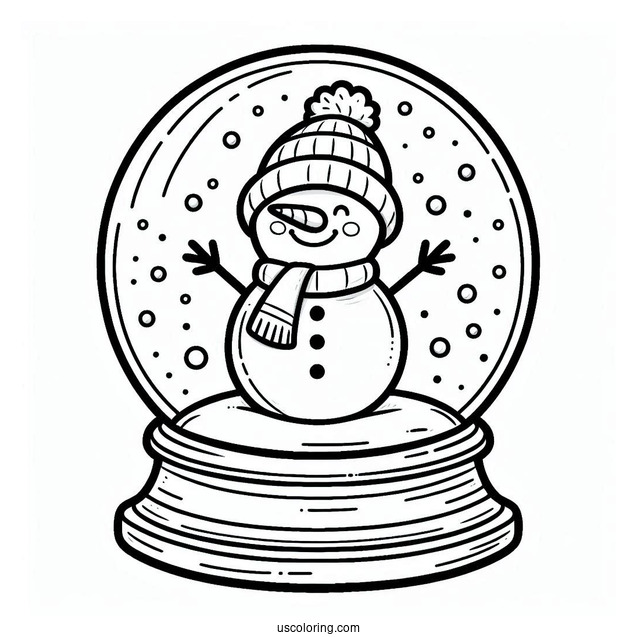 Happy Snowman Inside A Snow Globe Coloring Page
