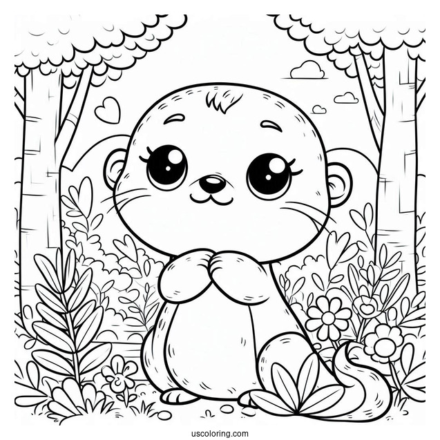 Kawaii Otter Coloring Page In The Forest For Kids