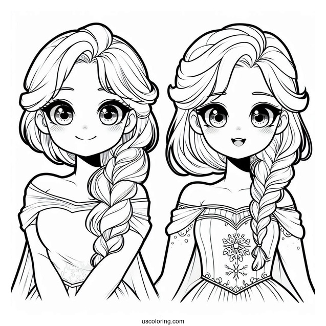 Frozen Elsa And Anne To Color In For Kids