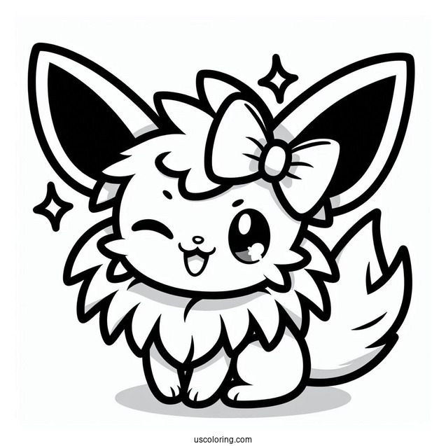 Kawaii Jolteon Coloring Page With Bowtie Winking For Preschoolers