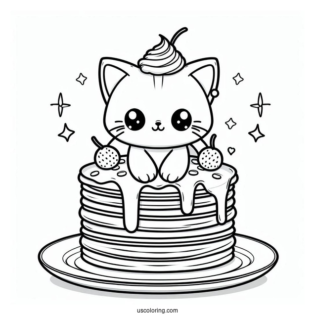Cartoon Cat Pancake Coloring Page Tower On A Plate