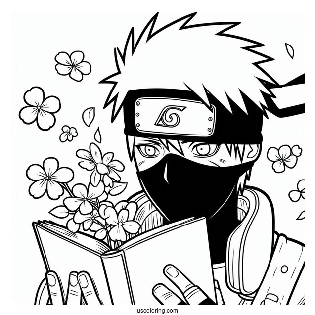 Easy Kakashi Coloring Page With His Book For Kids