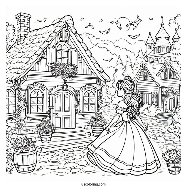 Coloring Sheet Of Belle In The Village