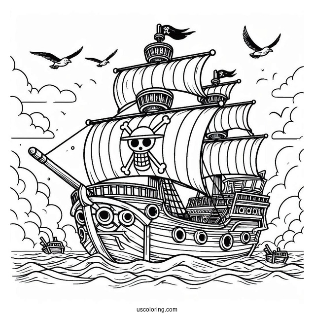 Detailed One Piece Coloring Page Of Going Merry Pirate Ship